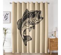 Générique Rideau Occultant Pêche, Rideaux Motif Poisson Bar pour Decoration Salon Chambre Fenetre, Draperies Intérieurs à Oeillets Lot de 2, L 140 x H 200 cm s73