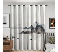 Générique Rideau Occultant Peinture à l'encre de Chine, Rideaux Thermiques Anti Chaleur 140x160 (L x H) 2 Panneaux, Motif Abstrait Vintage, Decoration Chambre Salon Fenetre, avec Oeillets HC163