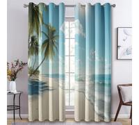 Générique Rideau Occultant Plage, Rideaux Océan Vacances Hawaïenne pour Salon et Chambre, Rideau Occultant Thermiques avec Oeillets, 2 Pièces 140X220 cm (LXH) X&-36