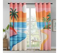 Générique Rideau Occultant Plage Tropical, Rideaux Motif Hawaï Dessin Animé, Lot de 2 Rideau et Draperies Intérieurs à Oeillets, Rideaux pour Cuisine Chambre Salon, 140x220 cm (LxH) B-D25