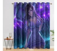 Générique Rideau Occultant Pluvieux Anime Fille 2 Pièces, L 117 x H 183 - Rideaux Fenetre Imprimé Rêve Violet Japonais Decoration Chambre, Salon, Draperies Intérieurs à Oeillets WL#32