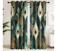 Générique Rideau Occultant pour Jeune Créatif, Élégant Lignes Paon Plume, Vert Olive, Art Décoratif, Rideaux à Oeillets, Isolant et Thermique, pour Chambre et Salon L 140 x H 260 cm, 2 Panneaux