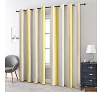 Générique Rideau Occultant Rayures Jaune et Blanc, Lot de 2 Rideaux Occultant Thermique Isolant à Oeillets, Motif Rayé Verticales Moderne, Decoration Chambre Salon Fenetre, 140 L x 160 H (31D-H)