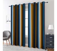 Générique Rideau Occultant Rayures Jaunes et Bleu Marine, Lot de 2 Rideaux Occultant Thermique Isolant à Oeillets, Motif Rayé Rétro Moderne, Decoration Chambre Salon Fenetre, 110 L x 215 H (111D-H)