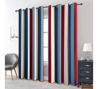 Générique Rideau Occultant Rayures Nautique, Lot de 2 Rideaux Occultant Thermique Isolant à Oeillets, Motif Rayé Bleu et Rouge, Decoration Chambre Salon Fenetre, 75 L x 166 H (1D-H)