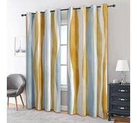 Générique Rideau Occultant Rayures Ondulées, Lot de 2 Rideaux Occultant Thermique Isolant à Oeillets, Motif Aquarelle Dorée Moutarde, Decoration Chambre Salon Fenetre, 75 L x 166 H (118G-H)