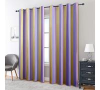 Générique Rideau Occultant Rayures Violett et Jaune, Lot de 2 Rideaux Occultant Thermique Isolant à Oeillets, Motif Rayé Verticales Moderne, Decoration Chambre Salon Fenetre, 117 L x 137 H (92D-H)