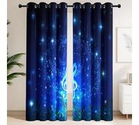 Générique Rideau Occultant Rêveur Ciel Étoilé Tenture Opaque à Oeillets Draperies Romantique Musique Lumineux Notes Lot de 2 Rideau Thermique Isolant pour Chambre Salon L 140 x H 260 cm Bleu