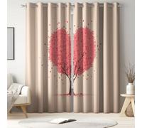 Générique Rideau Occultant Romantique Amour Tenture Opaque à Oeillets Draperies Doux Cœur Arbre Pétale Lot de 2 Rideau Thermique Isolant pour Chambre Salon L 140 x H 220 cm Pêche