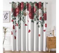 Générique Rideau Occultant Rose Rouge, Rideaux et Draperies Intérieurs Plante Moderne Lot de 2, Rideau Salon Chambre Fenetre à Oeillets, L 75 x H 166 cm D&P23