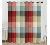 Générique Rideau Occultant Salon Grille Coloré, Motif Grille Rétro Bohême 3D Rideaux avec Oeillets 2 Panneaux Rideaux Occultant Thermiques Opaque pour Chambre (140x300 cm, Rouge Jaune Bleu)