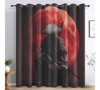 Générique Rideau Occultant Samouraï, Rideaux Lune de Sang Style Asiatique Japonais, Rideau Thermique Anti Froid pour Salon Chambre Decoration, Lot de 2 Draperies Intérieur 117x137 cm PW&62