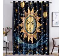 Générique Rideau Occultant Soleil Céleste, Rideaux Motif Soleil Étoile, Lot de 2 Rideau et Draperies Intérieurs à Oeillets, Rideaux pour Cuisine Chambre Salon, 140x160 cm (LxH) K-J36