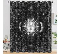 Générique Rideau Occultant Soleil et Lune Salon, Rideaux Thermiques à Oeillets, Motif Bohème Céleste Magique Decoration Chambre Fenetre, Lot de 2 Draperies Intérieurs 140x260 cm (L x H) L-C&57