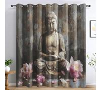 Générique Rideau Occultant Statue de Bouddha, Rideaux Lotus Floral, Rideau Thermique Anti Froid pour Salon Chambre Decoration, Lot de 2 Draperies Intérieur 140x300 cm PW&68