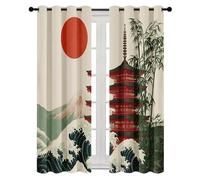 Générique Rideau Occultant Style Japonais, Rideaux Pagode Soleil Rouge à Oeillets Thermique Isolant Anti Froid pour Salon Chambre 140L X 240H cm Lot de 2 Panneaux