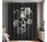 Générique Rideau Occultant Tête de Mort Gothique, Decoration Chambre Salon, Rideaux Imprimé Motif Serpent Rose, Lot de 2 Rideaux Thermiques à Oeillets, 117x137 cm (LxH)