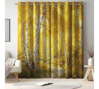 Générique Rideau Occultant Thermique en Microfibre, à Oeillets, Isolant Contre Le Froid et la Chaleur, 2 Panneaux, L 117 x H 137 cm, Jaune doré, Illustration Bois, pour Chambre et Salon