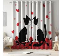 Générique Rideau Occultant Thermique en Microfibre, à Oeillets, Isolant Contre Le Froid et la Chaleur, 2 Panneaux, L 117 x H 137 cm, Blanc, Dessin Animé Baisers Chat Cœur, pour Chambre et Salon