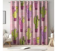 Générique Rideau Occultant Thermique en Microfibre - L 140 x H 220 cm, 2 Panneaux, à Oeillets, Isolant Contre Le Froid et la Chaleur, pour Chambre et Salon, Rose, Dessin Animé Grille Plantes