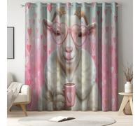 Générique Rideau Occultant Thermique Ultra Doux en Microfibre - Réduction du Bruit, Isolant, à Oeillets, 2 Panneaux, L 117 x H 137 cm, Rose, Animaux Chèvre Cœur, pour Chambre & Salon