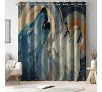 Générique Rideau Occultant Thermique Ultra Doux en Microfibre - Réduction du Bruit, Isolant, à Oeillets, 2 Panneaux, L 140 x H 240 cm, Bleu, Animaux Hurlant Loup, pour Chambre & Salon