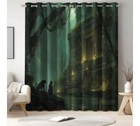 Générique Rideau Occultant Thermique Ultra Doux en Microfibre - Réduction du Bruit, Isolant, à Oeillets, 2 Panneaux, L 140 x H 260 cm, Vert, Jungle Temple De Pierre Léopard, pour Chambre & Salon