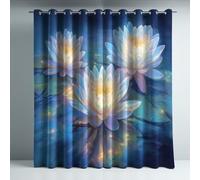 Générique Rideau Occultant Thermiques pour Chambre Ultra Doux Microfibre Isolant Tenture Opaque à Oeillets Réduction du Bruit pour Salon Bleu Peinture À L’Huile Flottant Lotus 140 x 175 cm 2 Panneaux