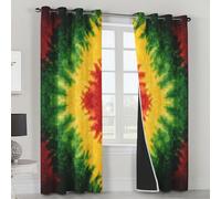 Générique Rideau Occultant Tiedye Rouge Jaune Vert Salon, Rideaux Thermiques à Oeillets, Motif Rasta Hippie Bohème Decoration Chambre Fenetre, Lot de 2 Draperies Intérieurs 140x220 cm (L x H) L-C&55