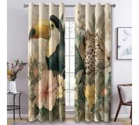 Générique Rideau Occultant Toucan Léopard, Rideaux Motif Floral Tropical, Lot de 2 Rideau et Draperies Intérieurs à Oeillets, Rideaux pour Cuisine Chambre Salon, 117x137 cm (LxH) K-J28
