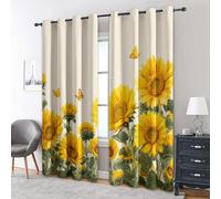 Générique Rideau Occultant Tournesol, Lot de 2 Rideaux Occultant Thermique Isolant à Oeillets, Motif Fleur Jaune Floral, Decoration Chambre Salon Fenetre, 140 L x 260 H D63-C