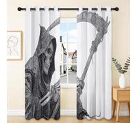 Générique Rideau Occultant Traditionnel Minimaliste Faucheuse, Lot de 2 Rideaux Thermique Isolant à Oeillets 140 X 260 cm (L x H), Drapés Noir Et Blanc pour Salle De Jeux Chambre Ado sous-Sol