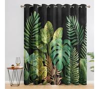 Générique Rideau Occultant Tropical, Lot de 2 Rideaux Occultant Thermique Isolant à Oeillets, Motif Monstera Feuille de Palmier, Decoration Chambre Salon Fenetre, 140 L x 220 H Rc4440