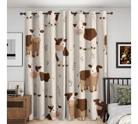 Générique Rideau Occultant Vache, Lot de 2 Rideaux Occultant Thermique Isolant à Oeillets, Motif Enfants Mignon Dessin Animé Animaux, Decoration Chambre Salon Fenetre, 75 L x 166 H (G-222)