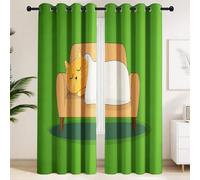 Générique Rideau Occultant Vert 140L x 245H cm 2pcs, Rideaux Lumière Bloquer Isolation Thermique pour Chambre Chat Chambre Bébé, Tenture Opaque à Oeillets Dessin Animé Chat Roux Qui Dort