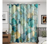 Générique Rideau Occultant Vert Sarcelle Marbre 2 Pièces, L 140 x H 180 - Rideaux Fenetre Imprimé Abstrait Géométrique Decoration Chambre, Salon, Draperies Intérieurs à Oeillets SP231