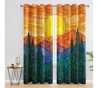 Générique Rideau Occultant Vitrail, Lot de 2 Rideaux Occultant Thermique Isolant à Oeillets, Motif Coucher de Soleil Paysage, Decoration Chambre Salon Fenetre, 117 L x 137 H Rc4058
