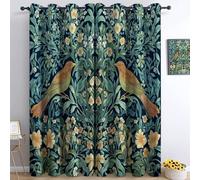 Générique Rideau Occultant William Morris Forêt Oiseaux Fleurs Rideaux Oeillet Polyester 3D Chambre Rideau Thermique Isolant Anti Froid Vert Foncé Rideau Chambre Enfant 110 x 215 cm 2 Panneaux