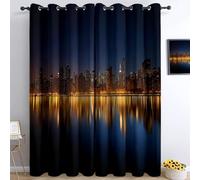 Générique Rideau occultants 100% Chambre 150l x 166h cm, Photographie Nature Rideau Thermiques isolants et antibruit, Ville Vue Nocturne Gratte Ciel Panneaux lavables, pour Chambre d'enfant et Salon