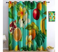 Générique Rideau Occultants 100% Chambre 280L X 245H cm, Fruits Tropicaux Rideau Thermiques Isolants et Antibruit, Fleurs Plantes Feuilles De Palmier Panneaux Lavables, pour Chambre d'enfant et Salon