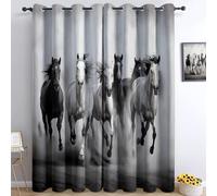 Générique Rideau Opaque Animal Cheval Noir Blanc L117 x H138 cm Rideaux Occultant Lot de 2 à Oeillets, Rideau Isolation Thermiques et Anti Bruit Chambre Salon Bureau