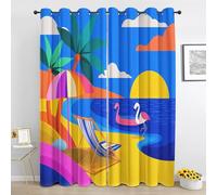 Générique Rideau Plage Océan Multicolore - Rideaux Occultant Palmiers Flamant Tropical - pour Salon Chambre - Rideau 2 Panneaux Thermique Isolant - 140L x 240H cm