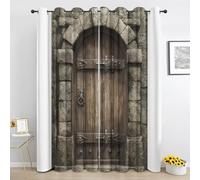 Générique Rideau Porte de Grange Ferme - Rideaux Occultant Mur de Pierre Rustique - pour Salon Chambre - Rideau 2 Panneaux Thermique Isolant - 140L x 240H cm