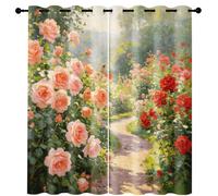 Générique Rideau Roseraie Champêtre Occultant Lot de 2, 110x215cm | Rideaux Thermique Isolant Fleurs Impressionnistes, Occultants à Oeillets pour Chambre et Salon, Décor de Fenêtres