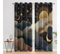 Générique Rideau Soleil Lune Bohème, Lot de 2 Rideau Thermique Anti Chaleur, Rideaux Occultant Nuage Étoile pour Cuisine Chambre Salon, Rideaux Decoration Maison, 140x240 cm (LxH) A-G14