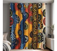 Générique Rideau Tribal Bohème Chambre, Rideaux Occultant Points Africains Salon, Thermique à Oeillets Fenêtre Decoration, Opaque Draperies 2 Pièces,140 X 175 cm (LxH) E-D44