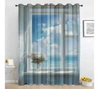 Générique Rideau Vue sur la Mer Romantique - Rideaux a Oeillets Paysage de Fenêtre Côtier - pour Salon Chambre - Lot de 2 Rideau Occultant Thermique - L225 x H260 cm