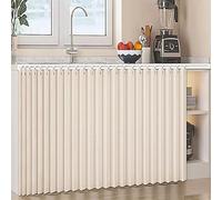 Générique Rideaux Anti-Poussière pour Étagères Ouvertes Rideau de Placard en Lin Imperméable Rideau D'Étagère avec Rail Coulissant pour Portes Coulissantes - Auto-Adhésif,Beige,W160cm/H80cm