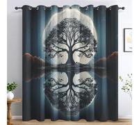 Générique Rideaux Arbre Chambre, Rideau Occultant Thermiques à Oeillets, Motif Ciel Nocturne Pleine Lune Decoration Salon Fenetre, Lot de 2 Draperies Intérieurs 117x183 cm (L x H) L-C&50