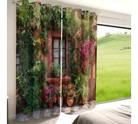 Générique Rideaux Architecture Méditerranéenne Plantes Terre Cuite, Lot de 2 Panneaux 70L X 180H cm - Rideaux Thermiques et Anti-Bruit à Oeillets pour Chambre et Salon Multicolore